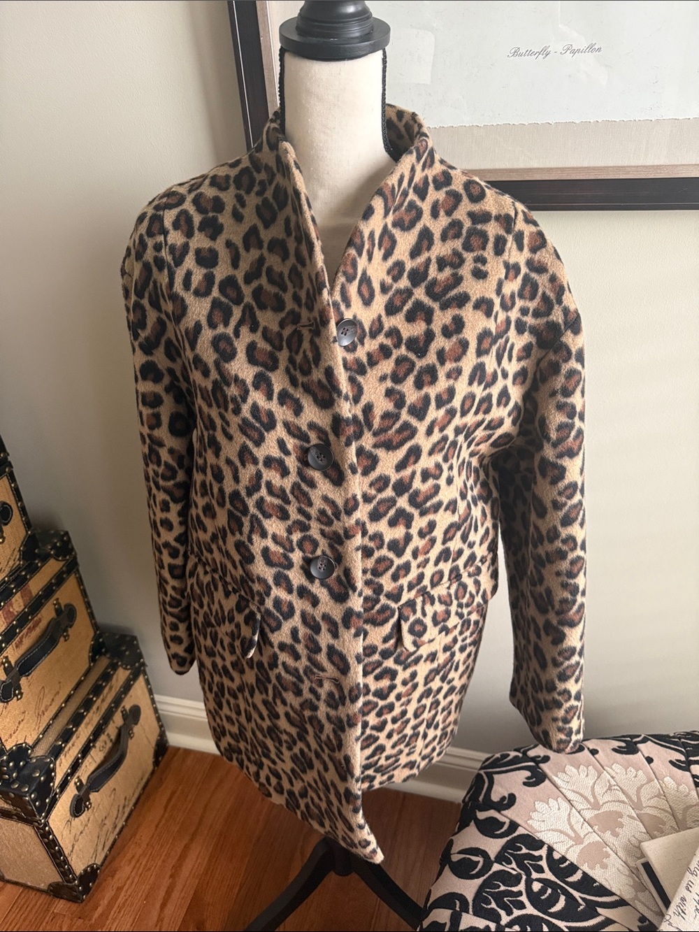 Talbots Leopard-Print Pea Coat in Tan and Brown
